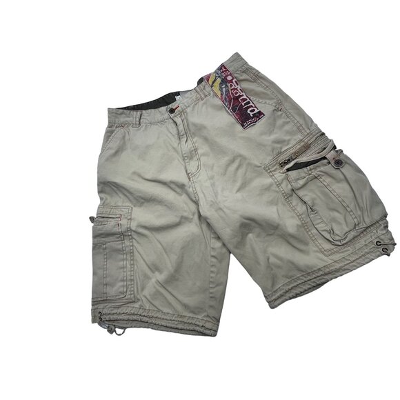 Vintage Plugg Beige Cargo Shorts With 6 Pockets Waist Size 34 39j - Picture 1 of 8